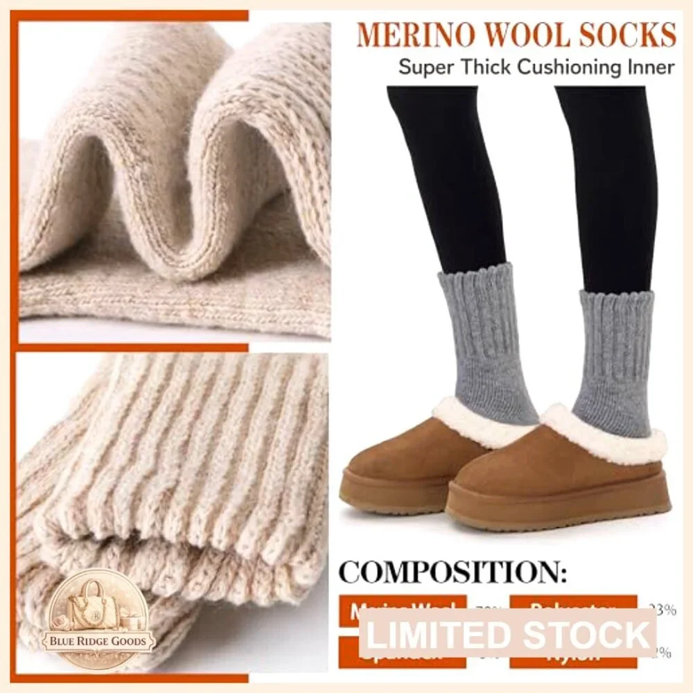 Merino Wool Thermal Boot Socks Thick Cozy Hiking Winter Unisex 3 Pairs